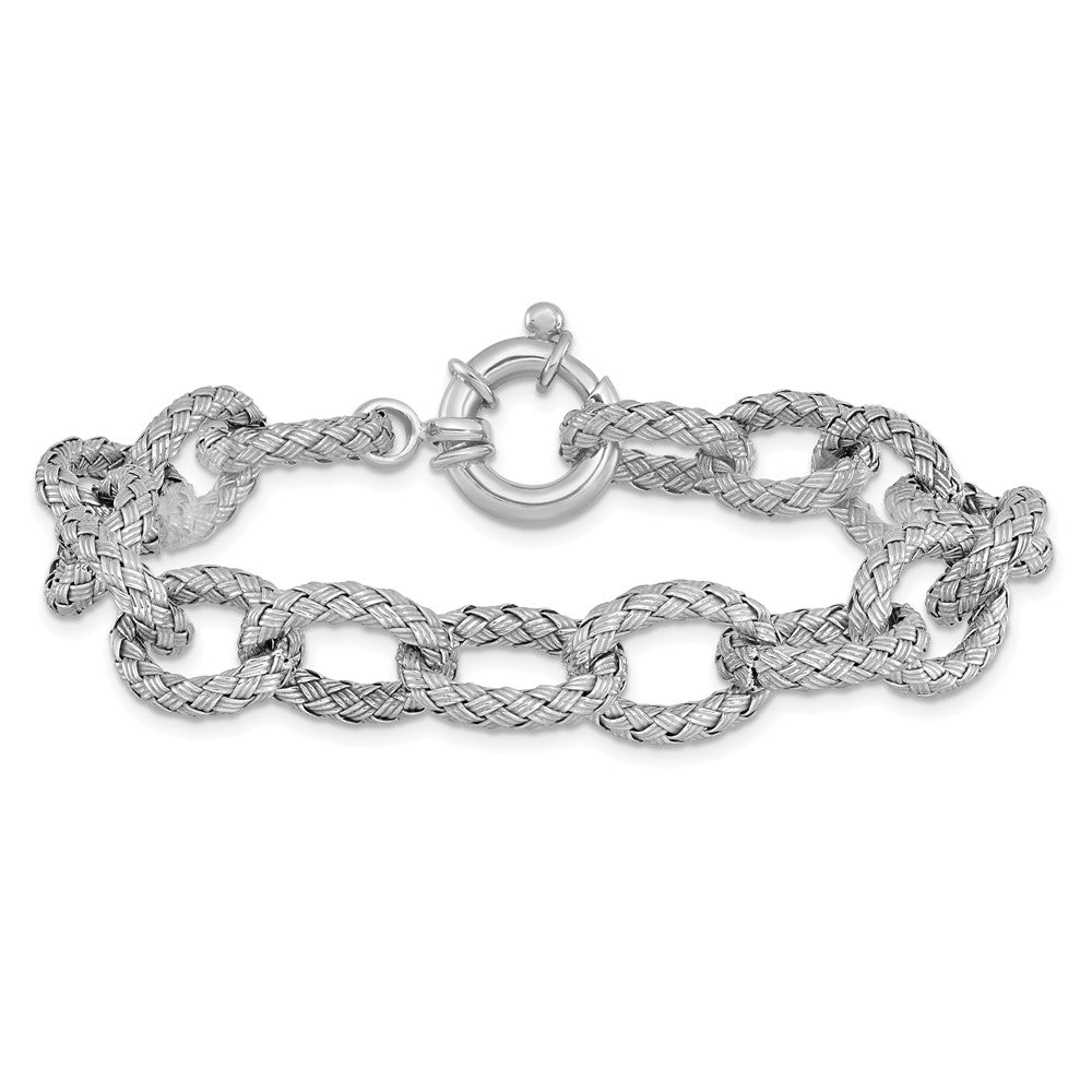 925 Sterling Silver Rhodium-plated Polished Textured Bracelet 8 inch