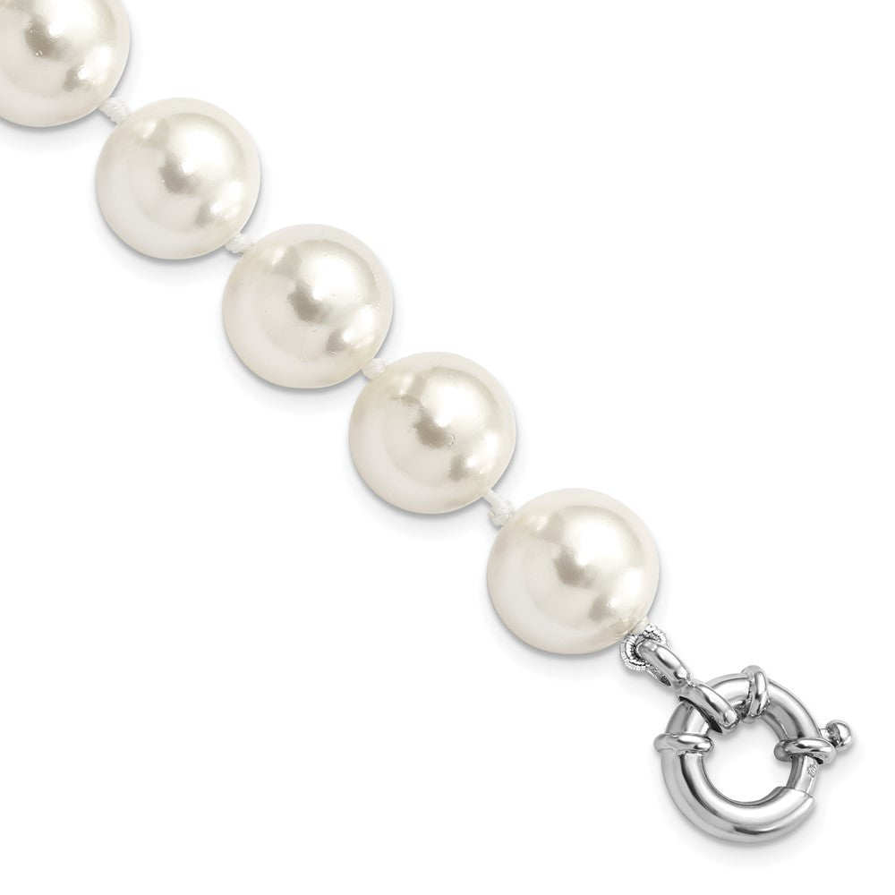 925 Sterling Silver Rhodium-plated 12-13mm White Imitation Shell Pearl Hand-knotted Bracelet 8 Inch