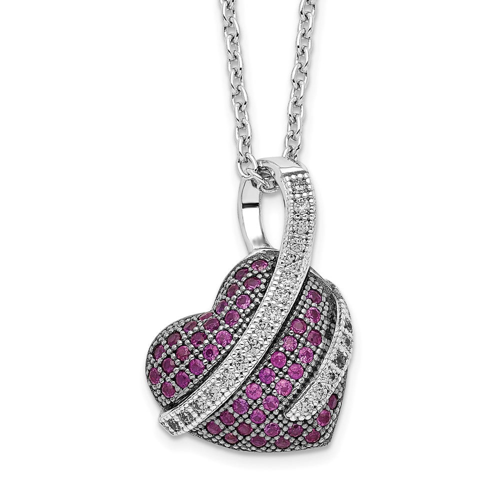 Sterling Silver 68 Stone Pink and White CZ Heart Necklace 18"