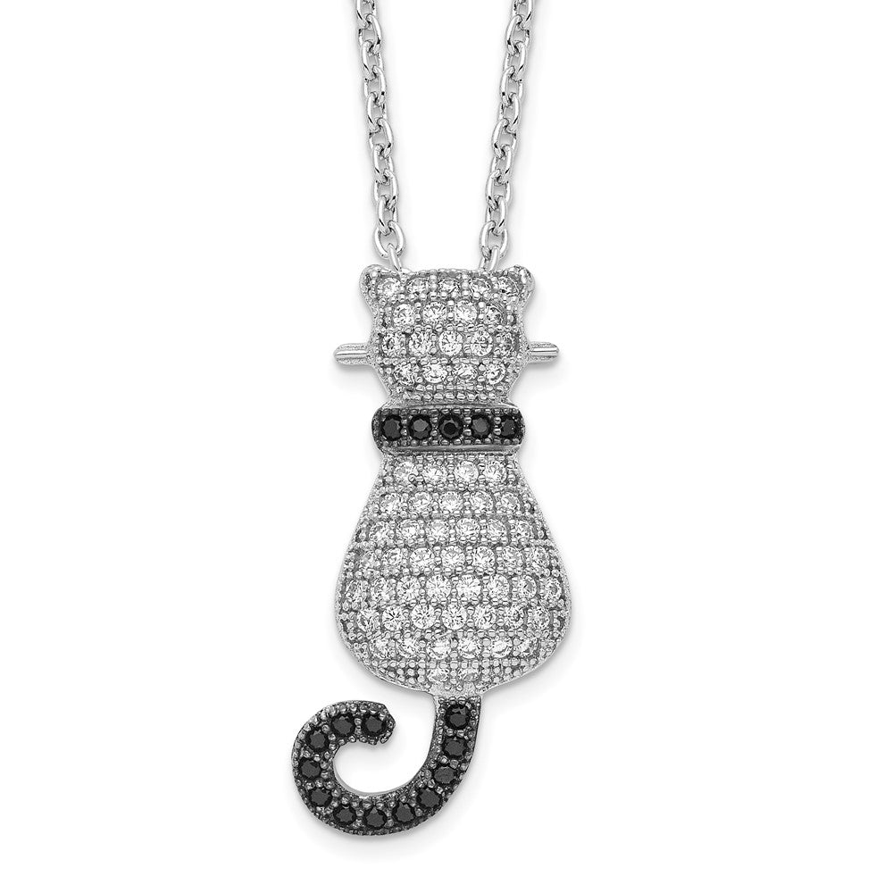 Sterling Silver 80 Stone Black and White CZ Polished Cat Necklace 18"