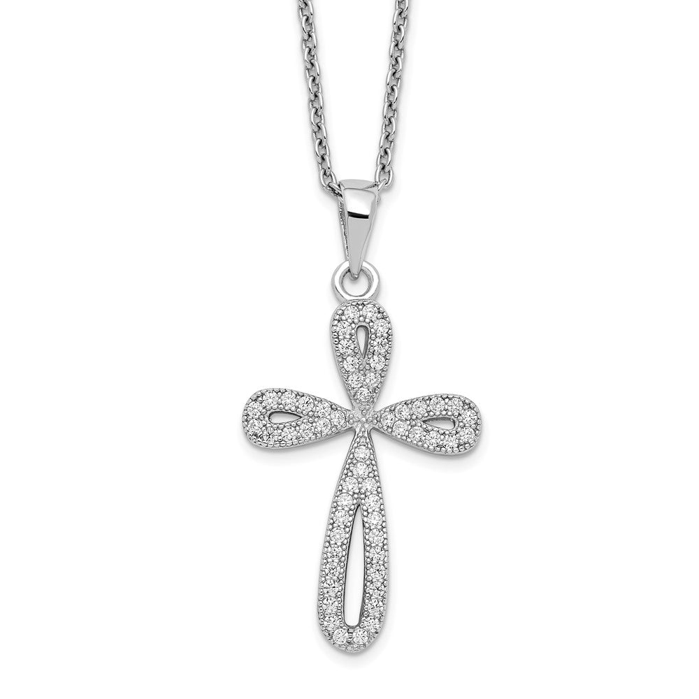 Sterling Silver 55 Stone Cubic Zirconia Cross Necklace 18"