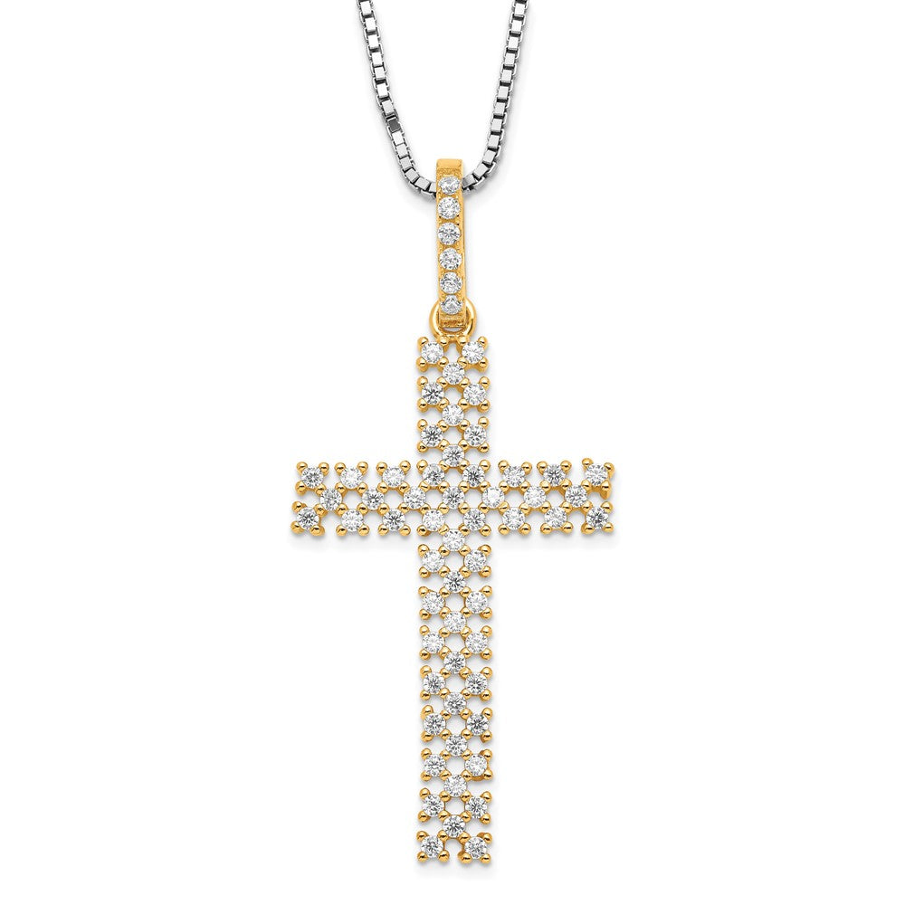 Sterling Silver Gold-tone & Cubic Zirconia Cross 20"