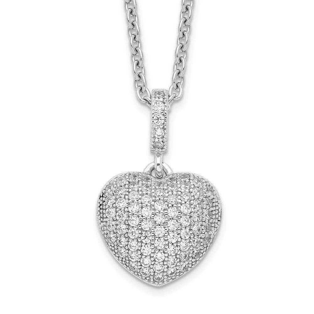 Sterling Silver 74 Stone CZ Heart Necklace 18"
