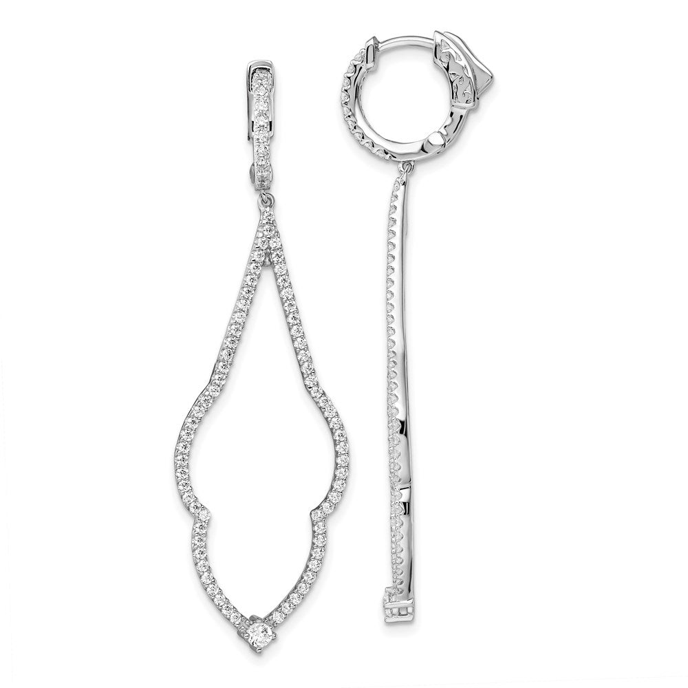Sterling Silver Rhodium-plated CZ Hinged Hoop Dangle Earrings