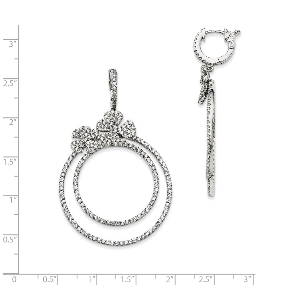 925 Sterling Silver Rhodium-plated CZ Hinged Hoop Dangle Earrings