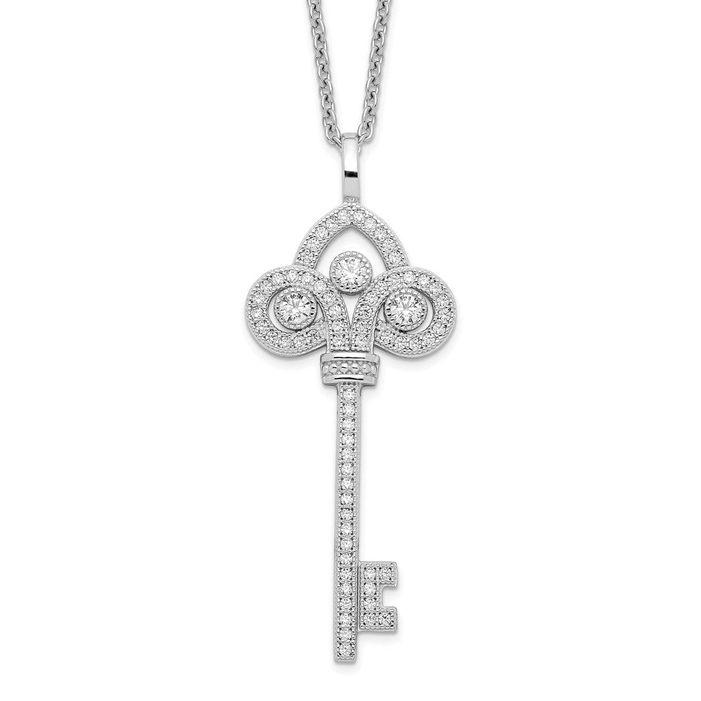 Sterling Silver 69 Stone CZ Polished Key Necklace 18"