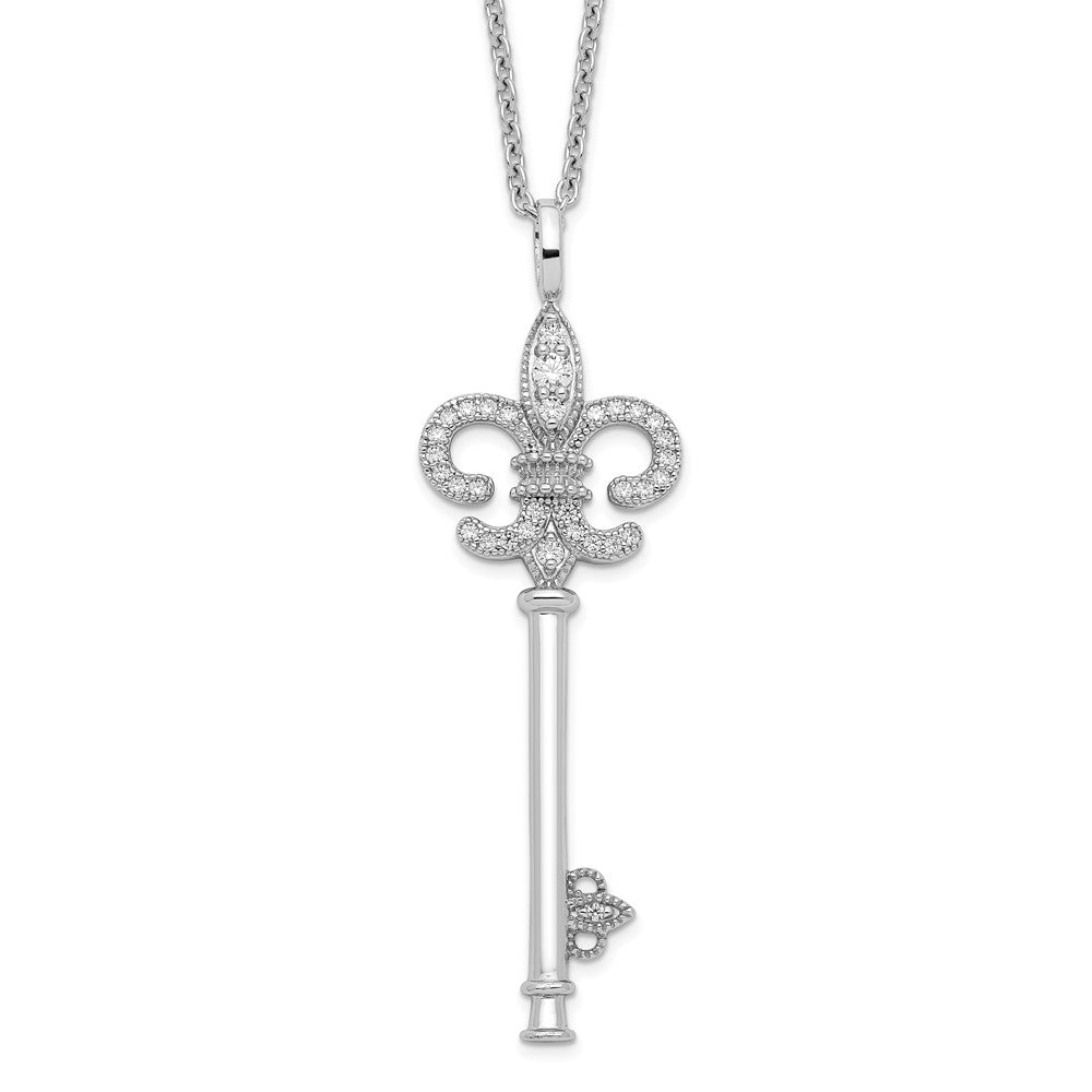 Sterling Silver 33 Stone CZ Polished Key Necklace 18"