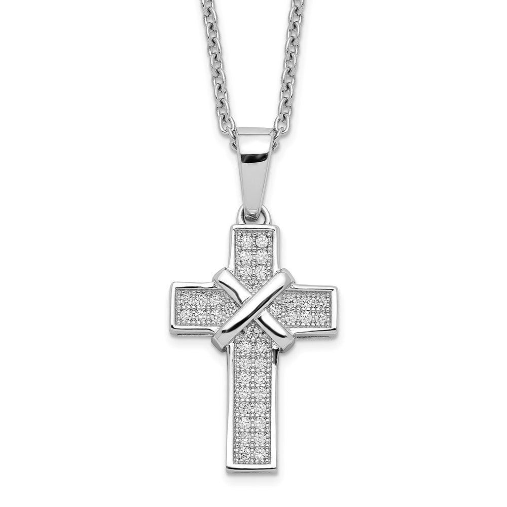 Sterling Silver 38 Stone Cubic Zirconia Polished Cross Necklace 18"