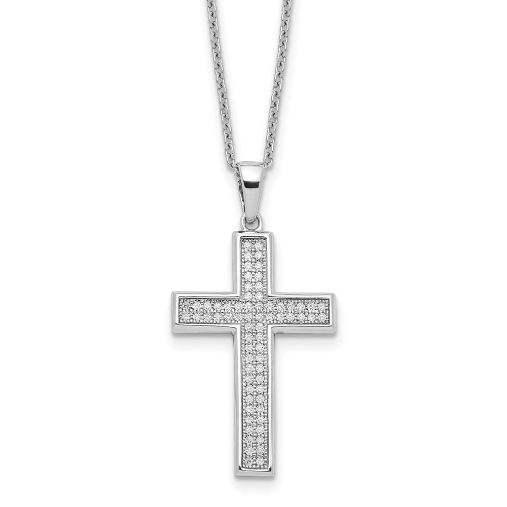 Sterling Silver Cubic Zirconia Polished Cross Necklace 18"