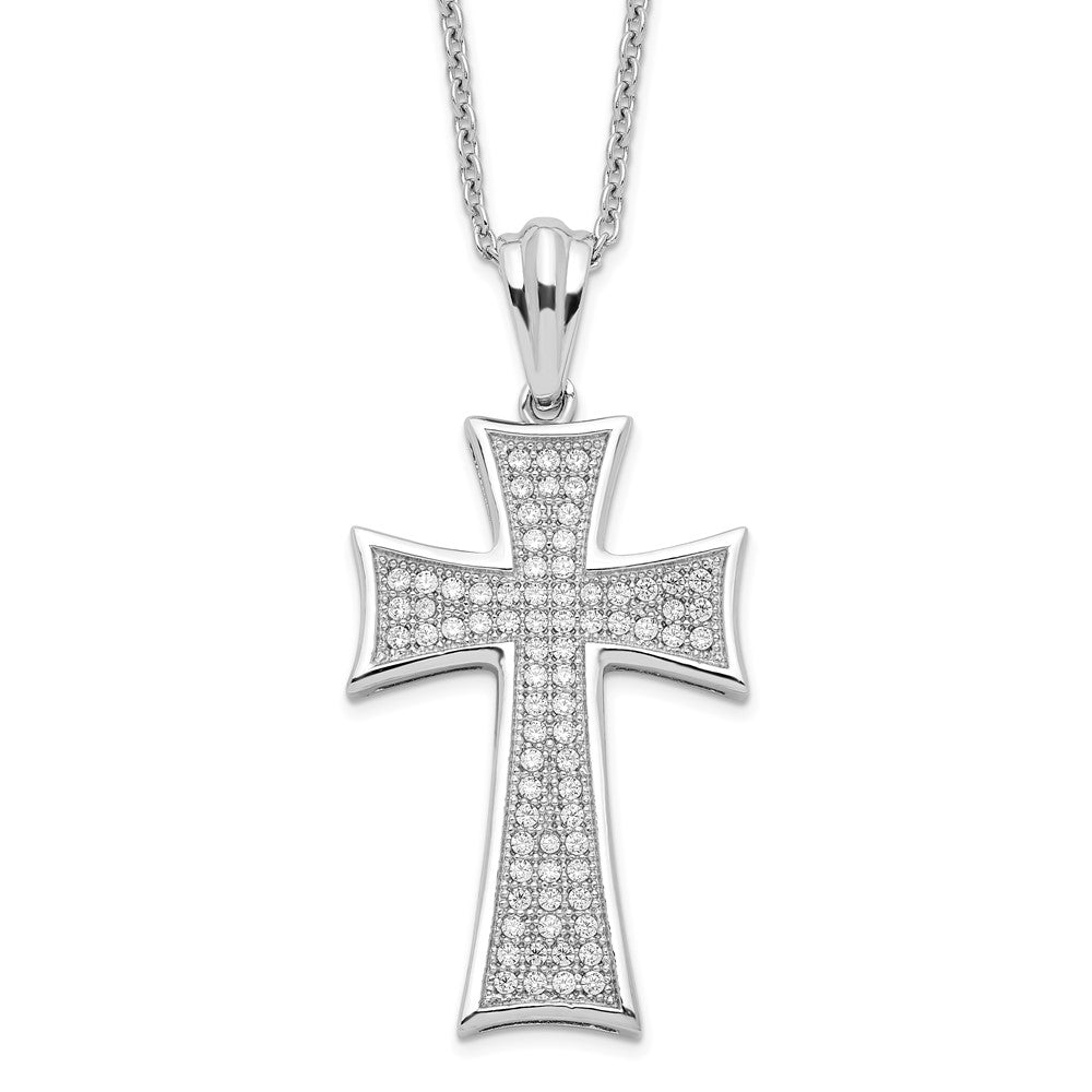 Sterling Silver 74 Stone Cubic Zirconia Polished Cross Necklace 18"