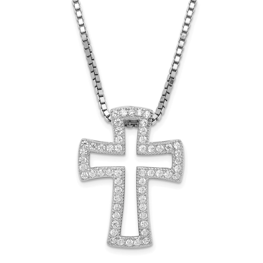 Sterling Silver Rhod-Plated Cubic Zirconia Cross 20"