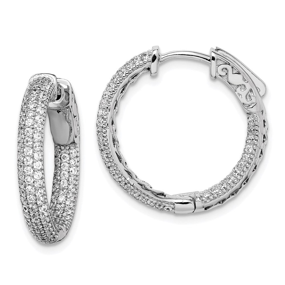 Sterling Silver Rhodium-plated 1.1mm CZ In and Out Hinged Hoop Earrings