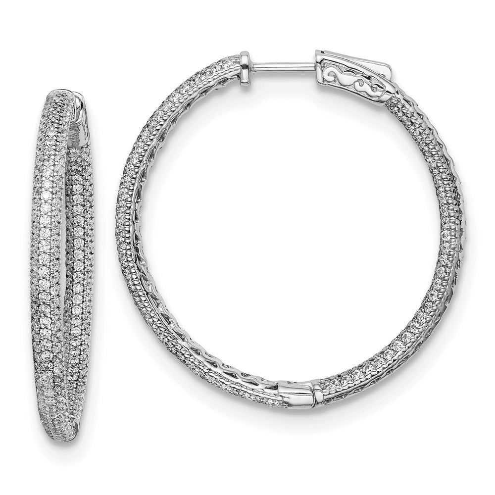 925 Sterling Silver Rhodium-plated 1.1mm CZ In and Out Hinged Hoop Earrings