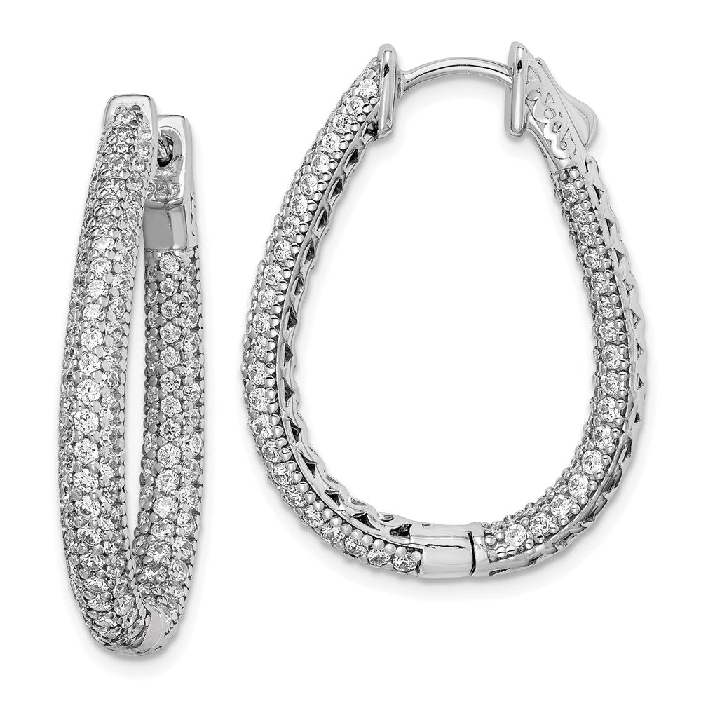 Sterling Silver Rhodium-plated 21.2mm-1.5mm CZ In and Out Teardrop Hinged Hoop Earrings