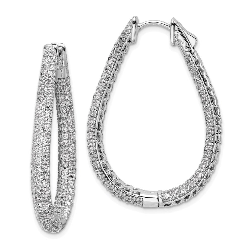 Sterling Silver Rhodium-plated 1.2mm-1.5mm CZ In and Out Teardrop Hinged Hoop Earrings
