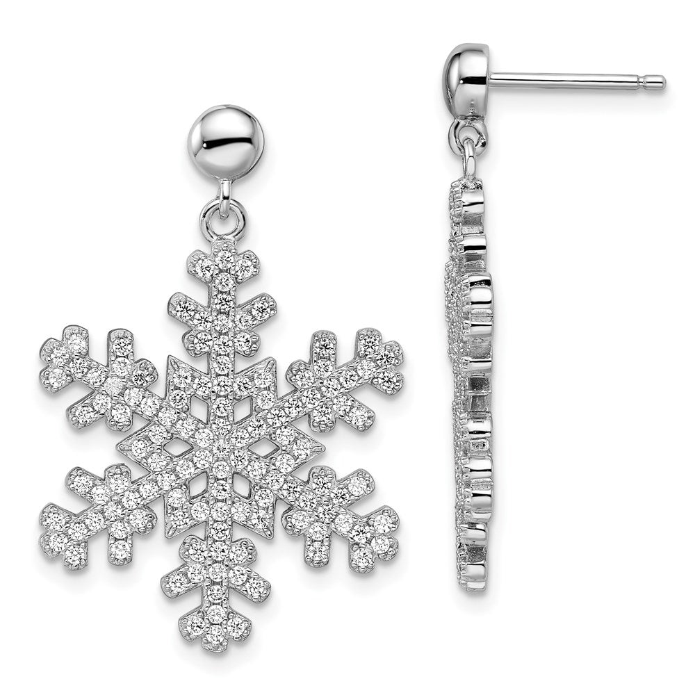 Sterling Silver Rhodium-plated CZ Snowflake Dangle Earrings