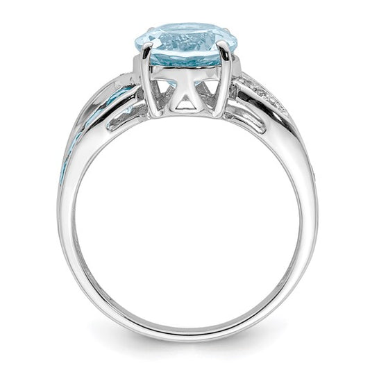 Sterling Silver Rhodium Diamond and Sky Blue Topaz Ring