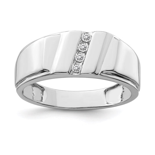 Sterling Silver Rhodium Plated Diamond Men's Wedding Ring