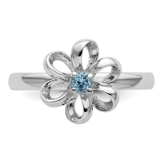 925 Sterling Silver Stackable Expressions Polished Blue Topaz Flower Ring