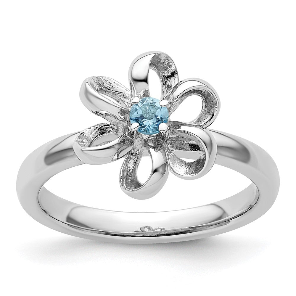 925 Sterling Silver Stackable Expressions Polished Blue Topaz Flower Ring