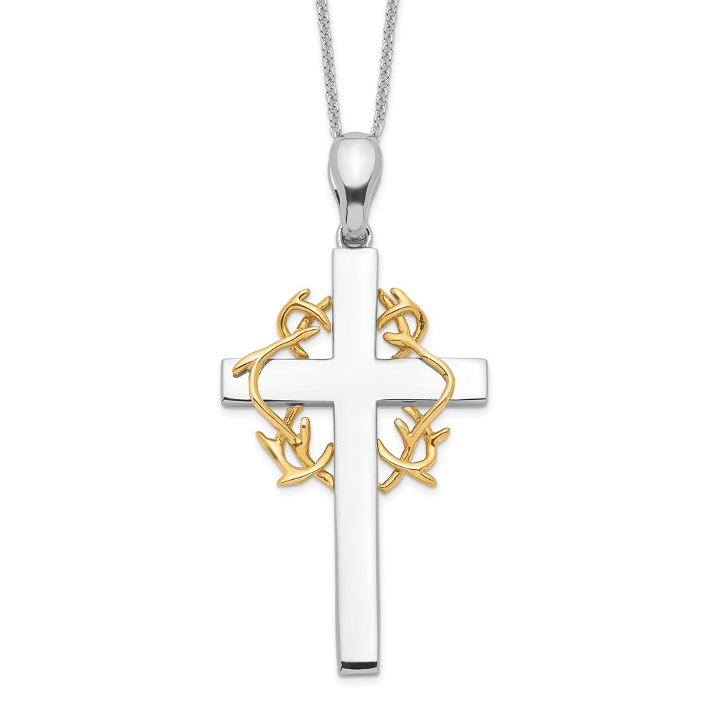 Sterling Silver Gold-plated No Greater Love Cross Necklace 18"