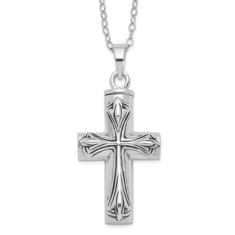 Sterling Silver Antiqued Cross Ash Holder Necklace 18"