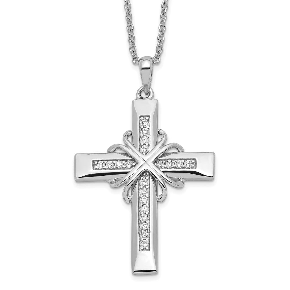 Sterling Silver Cubic Zirconia Steadfast Love Cross Necklace 18"