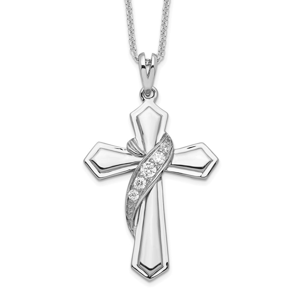 Sterling Silver Cubic Zirconia My Journey Of Hope Cross Necklace 18"