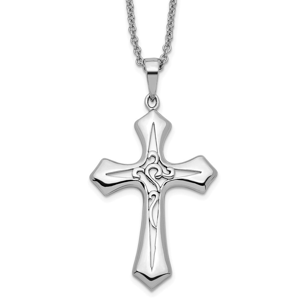 Sterling Silver Antiqued Abide In Him Cross Necklace 18"