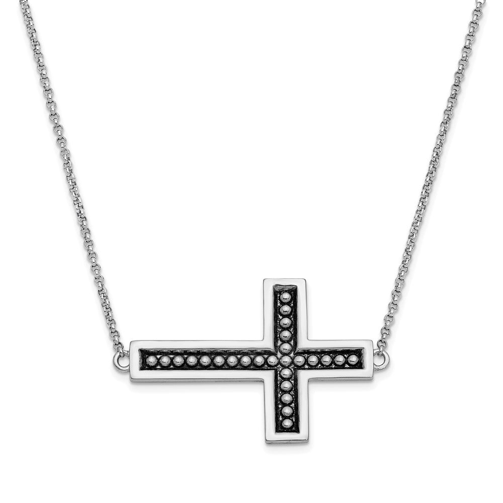 Sterling Silver Antiqued Cross Necklace 17.5"
