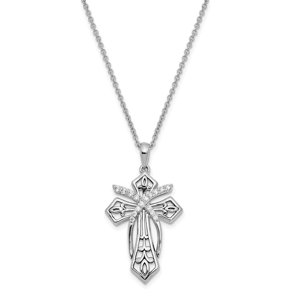 Sterling Silver Cubic Zirconia Antiqued The Salvation Cross Necklace 18"