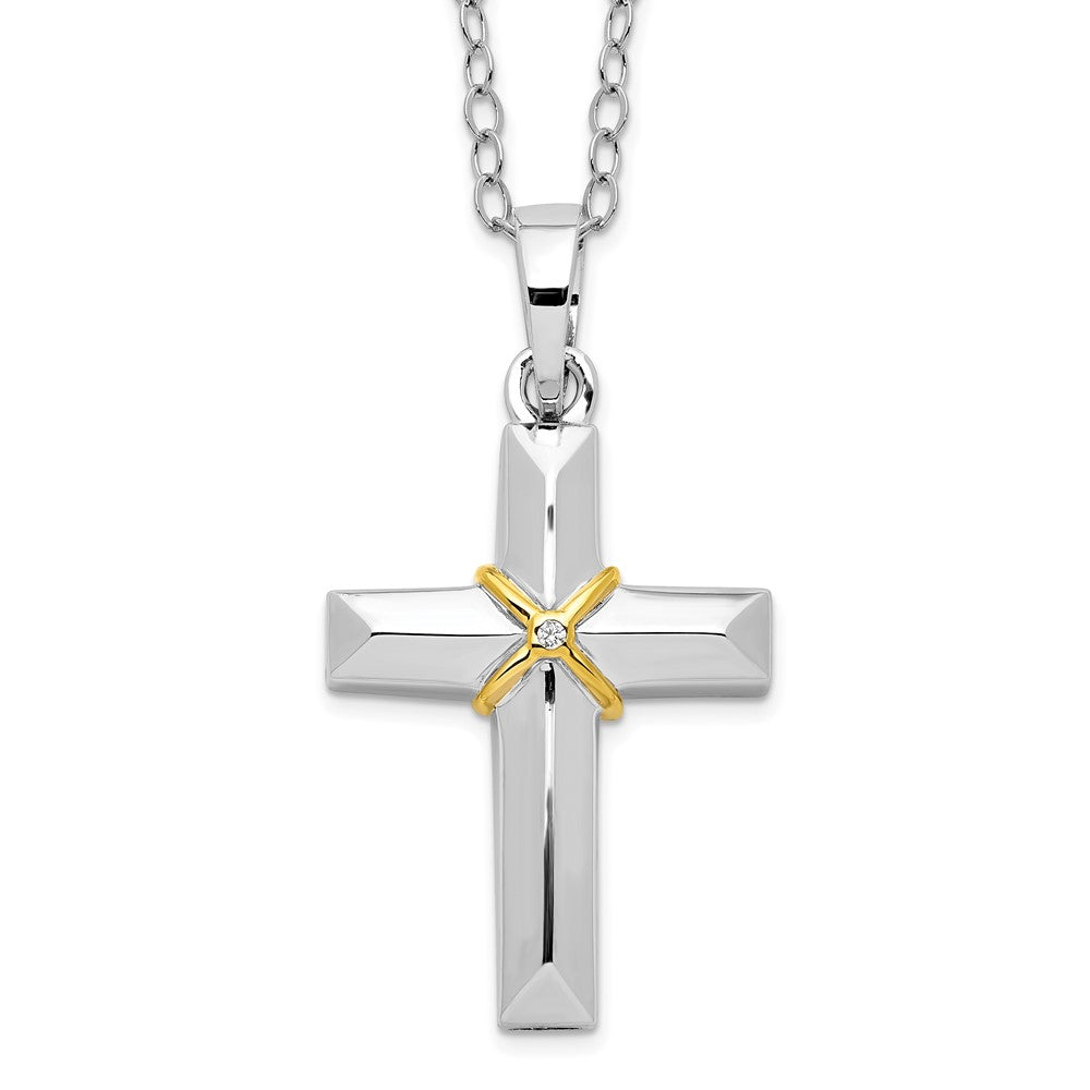 Sterling Silver Cubic Zirconia Gold-tone Accent Cross Ash Holder Necklace 18"