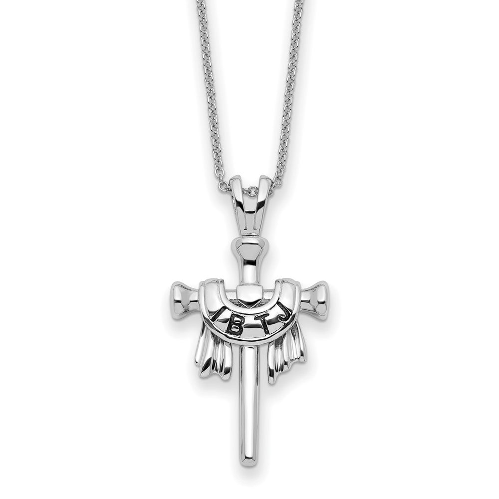 Sterling Silver Antiqued IBTJ (I belong to Jesus) Cross with Sentiment Necklace 22"