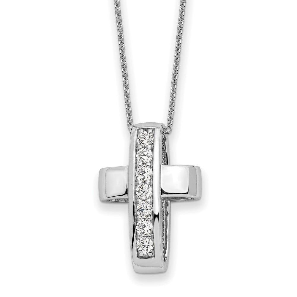 Sterling Silver Cubic Zirconia Good and Perfect Cross Necklace 22"