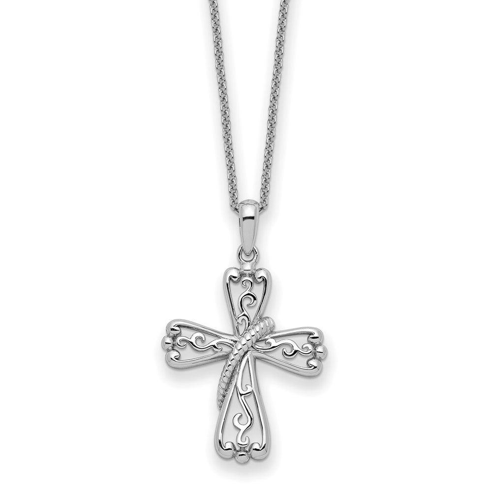 Sterling Silver Love Never Fails Cross Necklace 22"