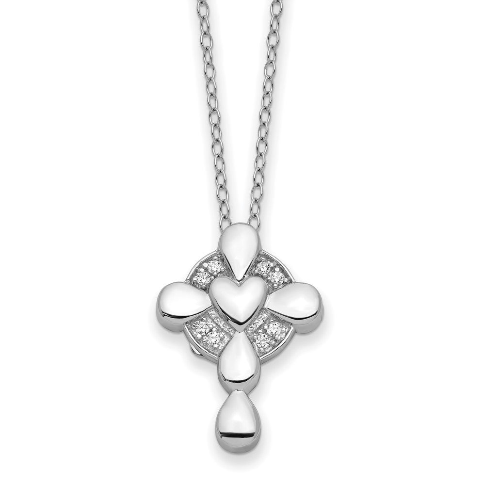 Sterling Silver Cubic Zirconia Memory Cross Locket Necklace 18"