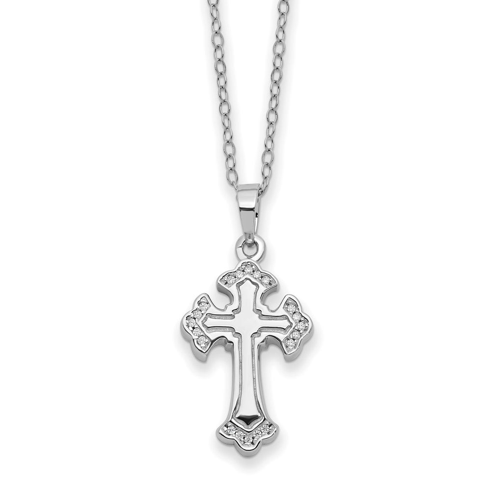 Sterling Silver Cubic Zirconia Eternal Home Cross Ash Holder Necklace 18"