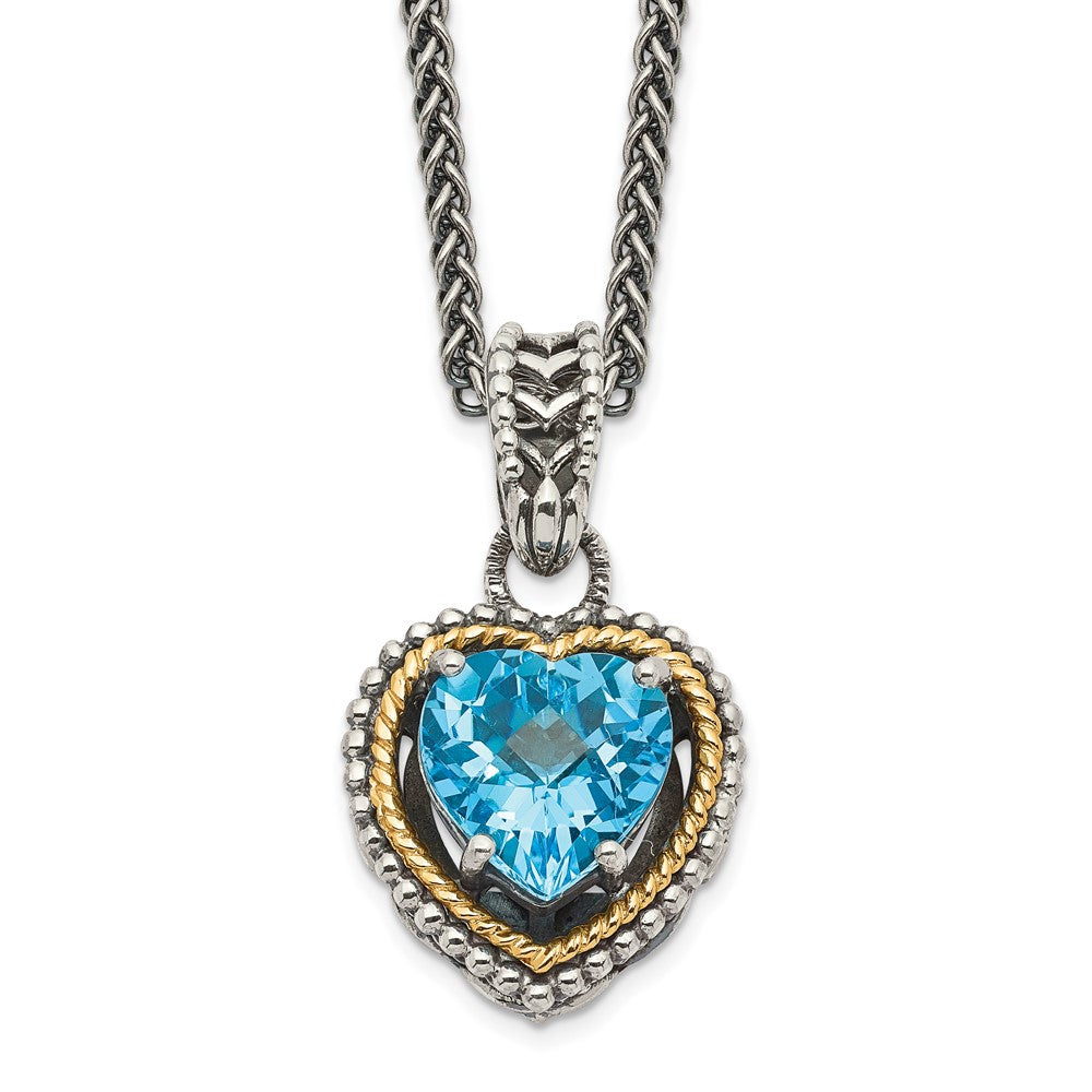Sterling Silver 14K Gold Accent Blue Topaz Heart Necklace 18"