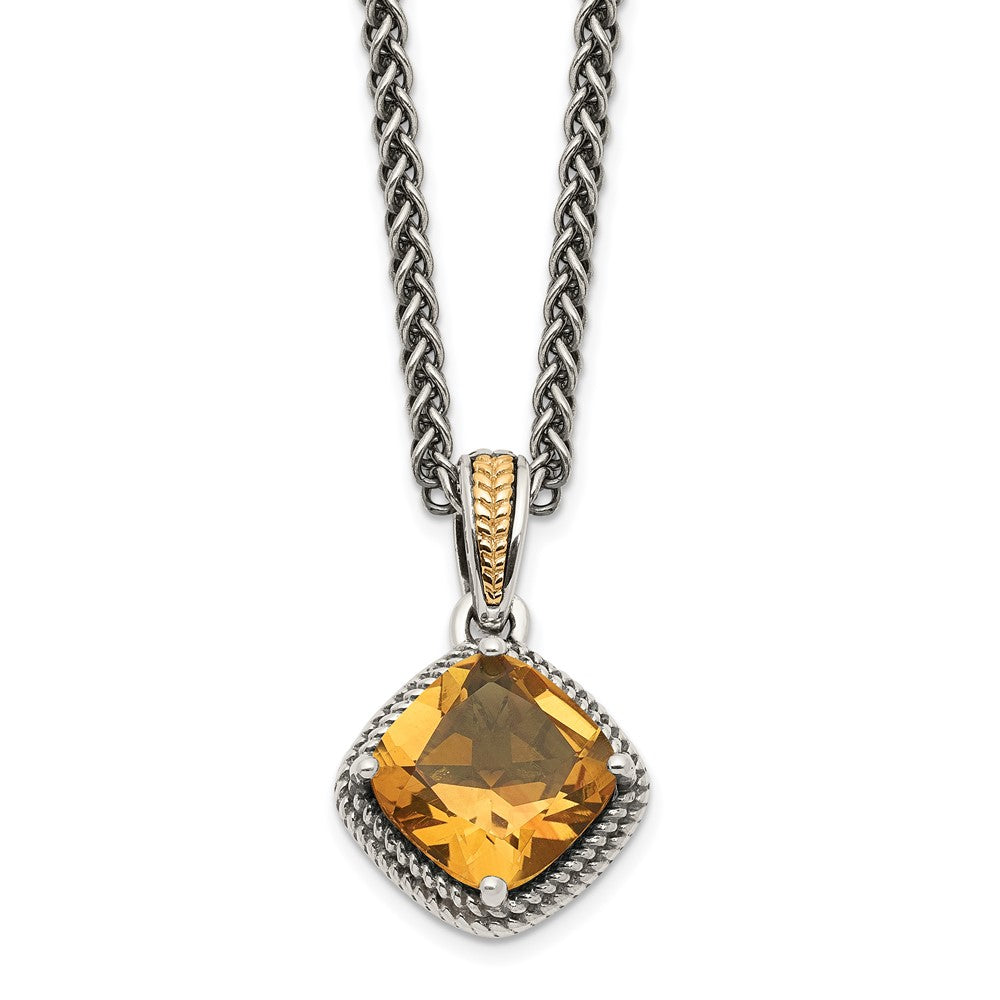 Sterling Silver 14K Gold Accent Cushion Citrine Necklace 18"