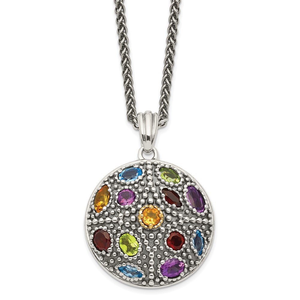 Sterling Silver 14K Gold Accent Amethyst Citrine Blue Topaz Peridot Garnet Necklace 18"