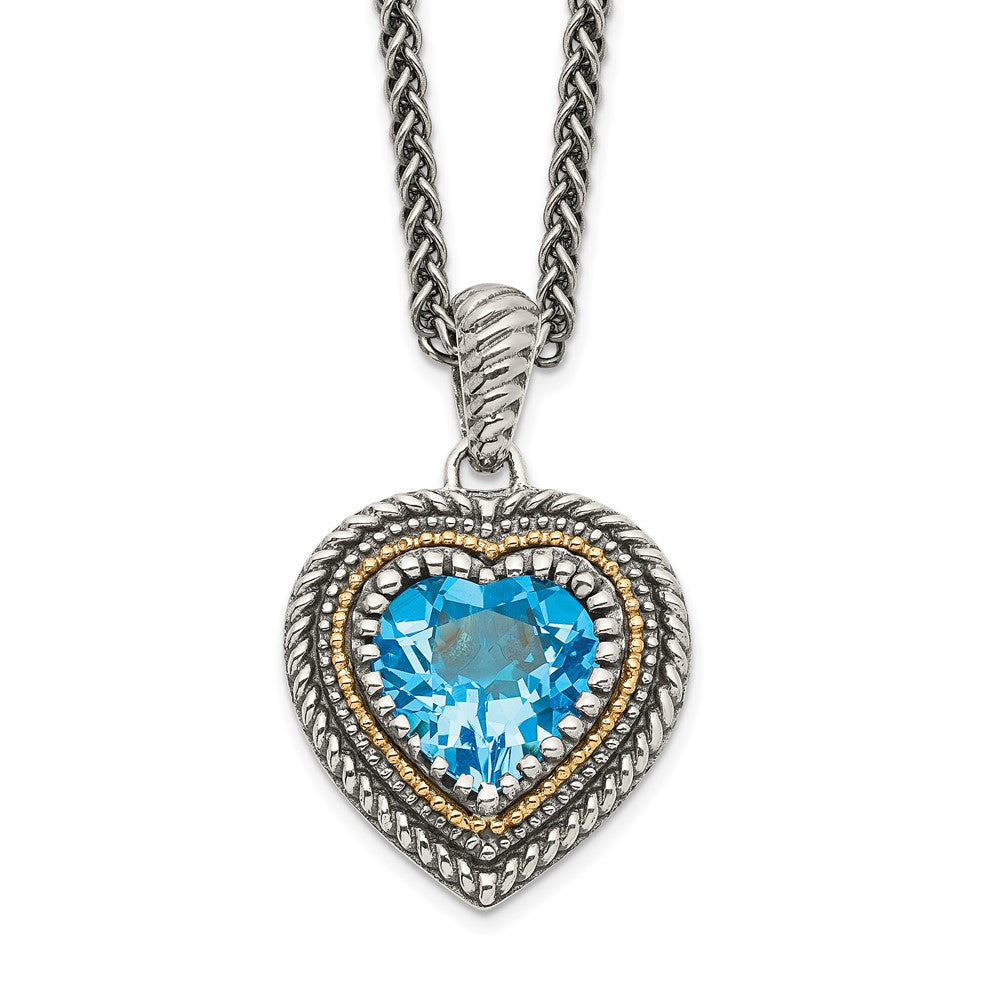 Sterling Silver 14K Gold Accent Light Swiss Blue Topaz Heart Necklace 18"