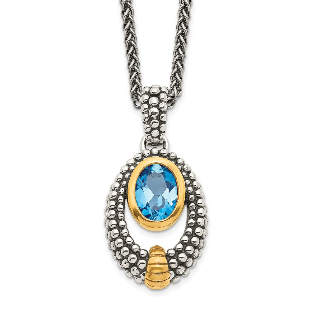Sterling Silver Gold-tone Flash Gold-plated Oval London Blue Topaz Necklace 18"