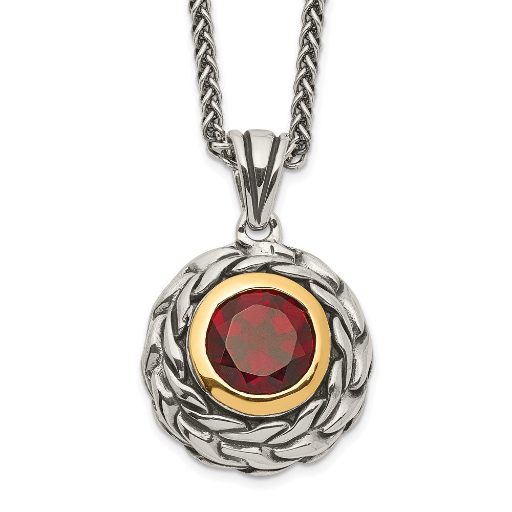 Sterling Silver 14K Gold Accent Round Garnet Necklace 18"