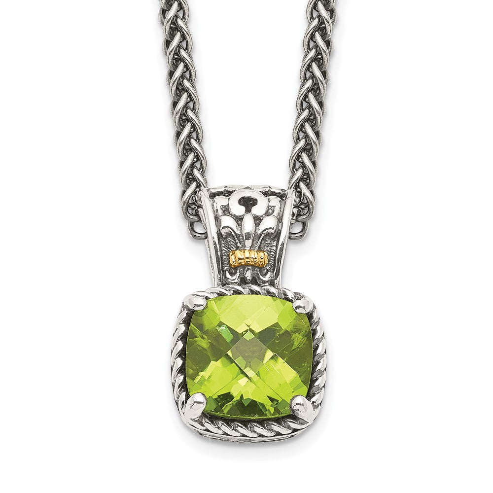 Sterling Silver 14K Gold Accent Cushion Peridot Necklace 18"