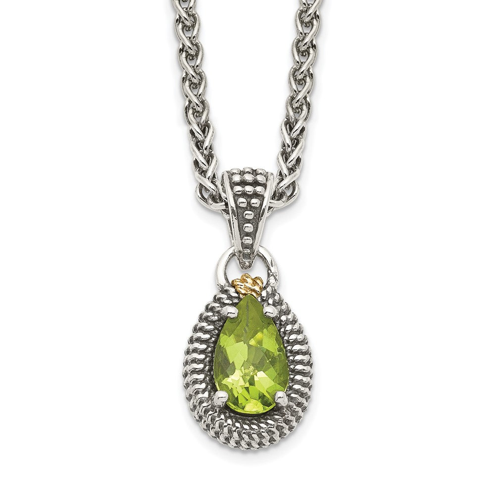 Sterling Silver 14K Gold Accent Pear Shaped Peridot Necklace 18"