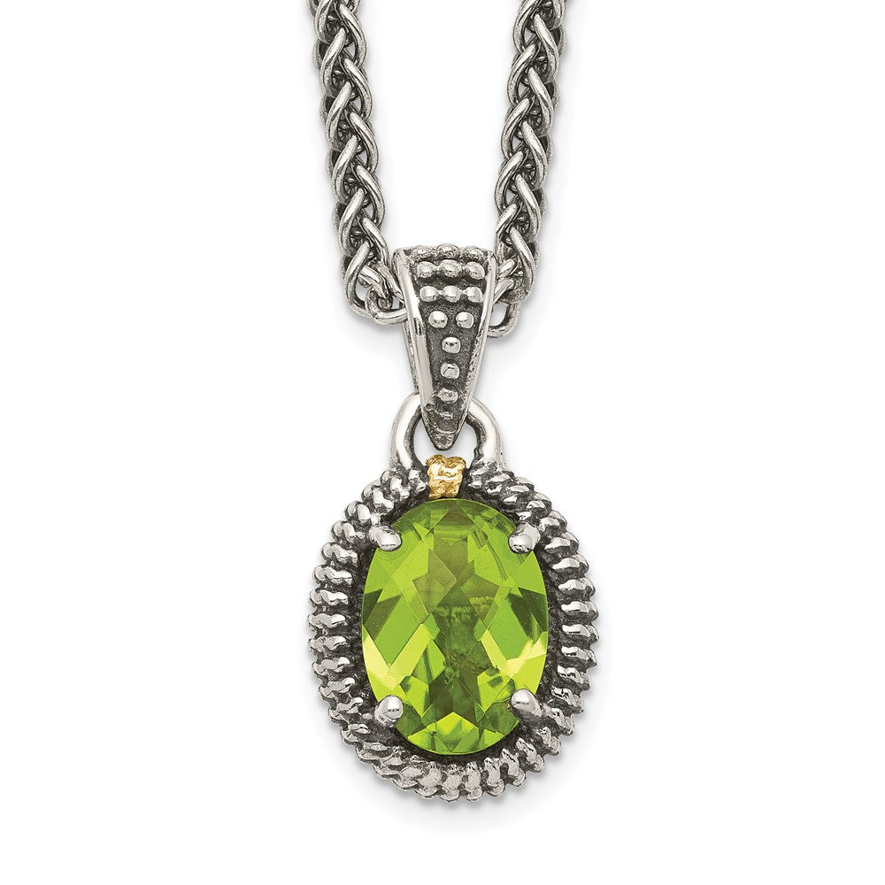 Sterling Silver 14K Gold Accent Peridot Oval Necklace 18"