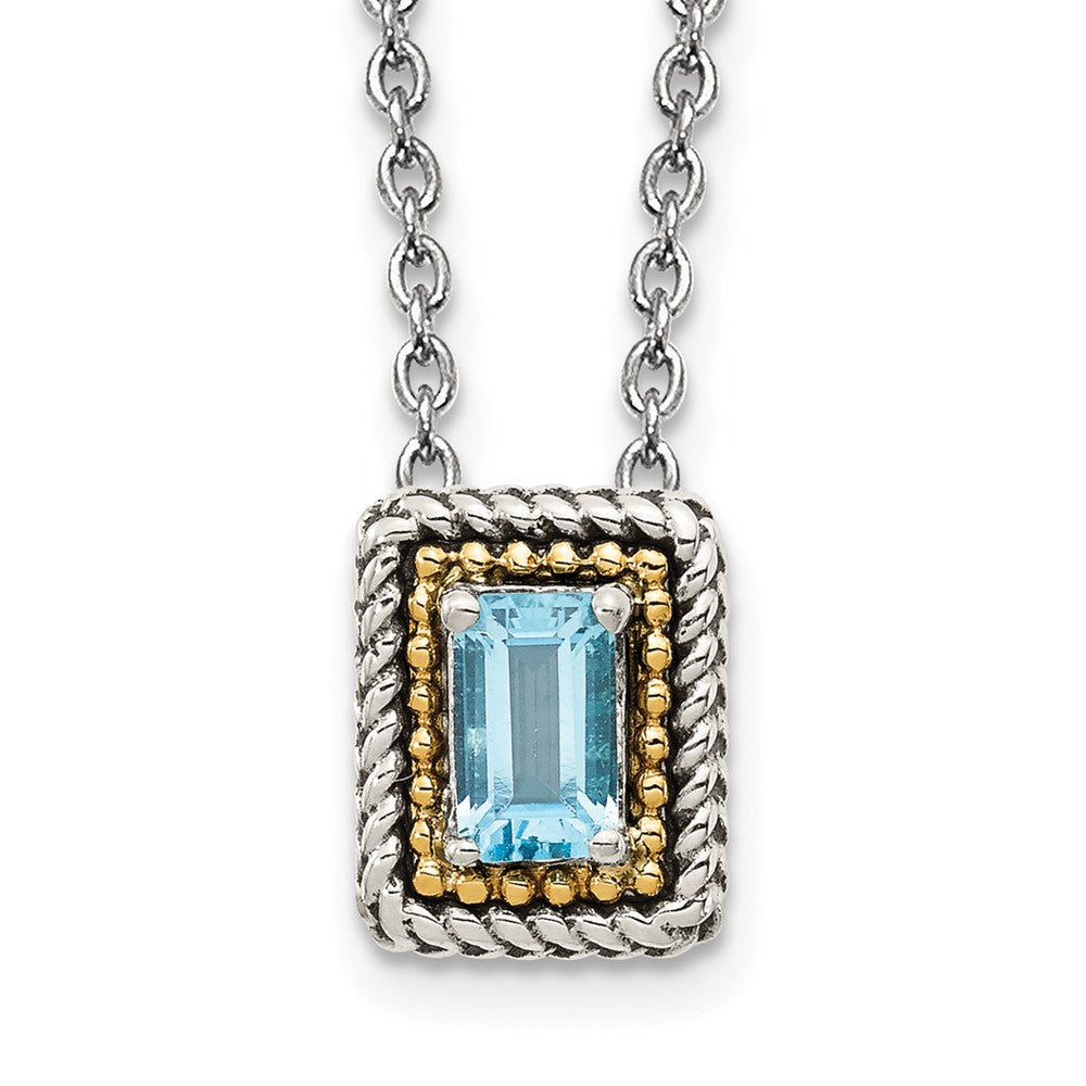 Sterling Silver 14K Gold Accent Emerald-cut Light Swiss Blue Topaz Necklace 18"