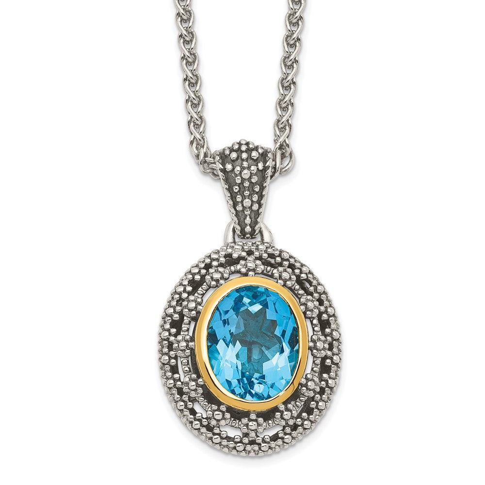 Sterling Silver 14K Gold Accent Light Swiss Blue Topaz Oval Necklace 18"
