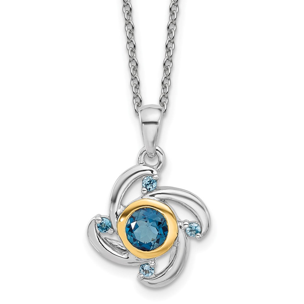 Sterling Silver 14K Gold Accent .51 ct London Blue Topaz .08 ct Swiss Blue Topaz Necklace 20"