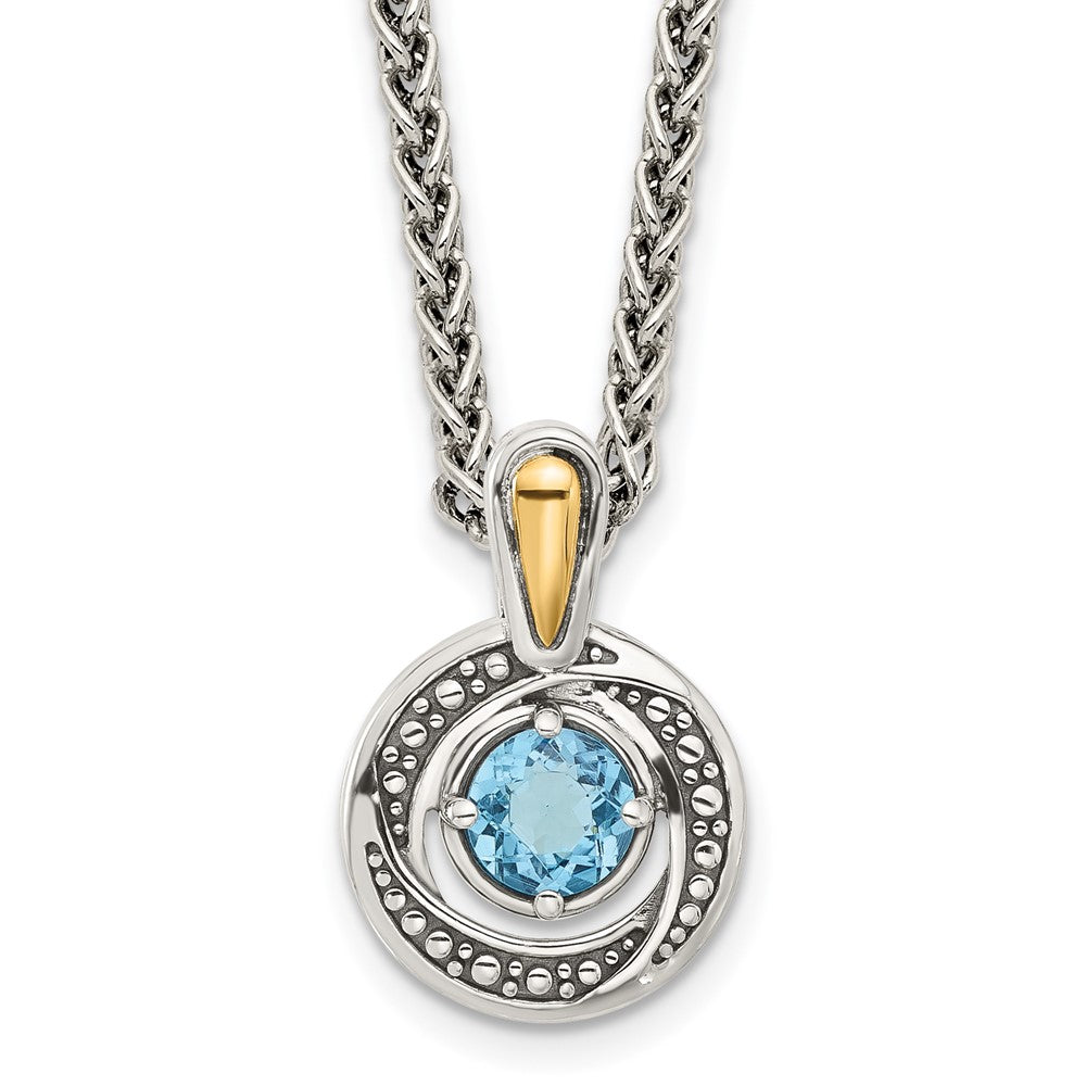 Sterling Silver 14K Gold Accent Light Swiss Blue Topaz Necklace 18"